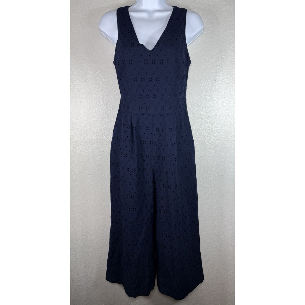 Vince Camuto Navy Blue Eyelet Wide Leg Sleeveless 100% Cotton Jumpsuit Size 2